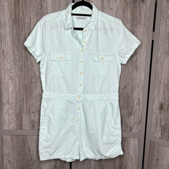 Outerknown Romper Shortall Organic Cotton Linen Short Sleeves Green Sz M - Picture 1 of 7
